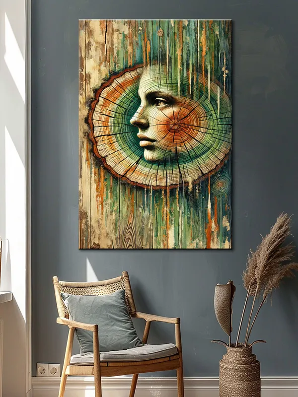 Tree_Ring_Woman_Face_Canvas-Wrapped_Painting_|_Nature-Inspired_Modern_Abstract_Art_|_Earthy_Wood_Tones