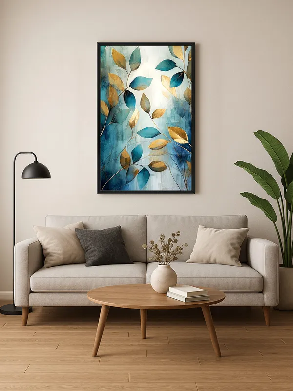 Box_Fiber_Frame_Modern_Leaf_Canvas_Painting_In_Gold_And_Blue_Tones_-_Elegant_Wall_Art_For_Home_And_Office