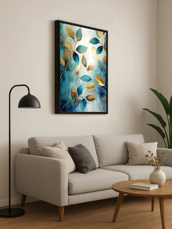 Box_Fiber_Frame_Modern_Leaf_Canvas_Painting_In_Gold_And_Blue_Tones_-_Elegant_Wall_Art_For_Home_And_Office