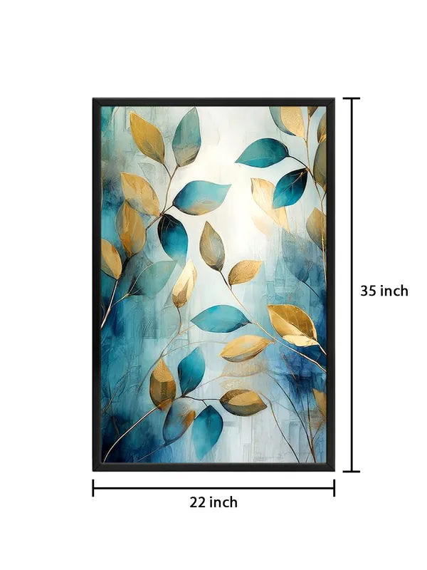 Box_Fiber_Frame_Modern_Leaf_Canvas_Painting_In_Gold_And_Blue_Tones_-_Elegant_Wall_Art_For_Home_And_Office
