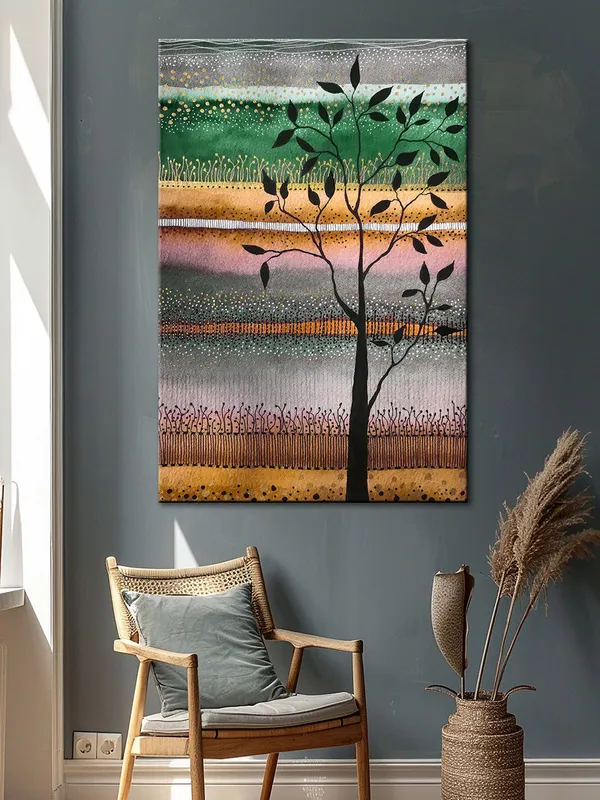 Whimsical_Tree_And_Fields_Canvas-Wrapped_Painting_|_Earthy_Pastel_Modern_Wall_Art_|_Nature-Inspired