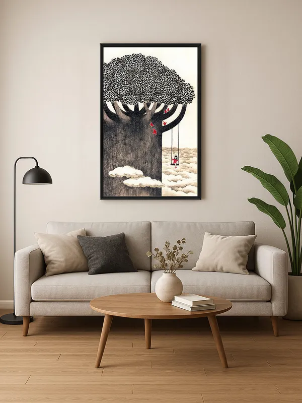 Box_Fiber_Frame_Swinging_Girl_Canvas-Wrapped_Painting_–_Nature_Inspired_Wall_Art_For_Home,_Hotels