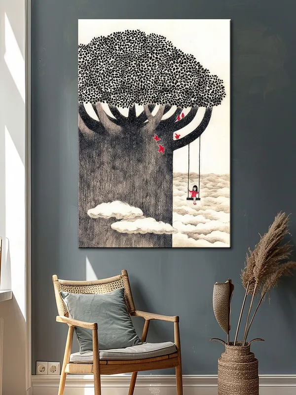 Swinging_Girl_Canvas-Wrapped_Painting_–_Nature_Inspired_Wall_Art_For_Home,_Hotels