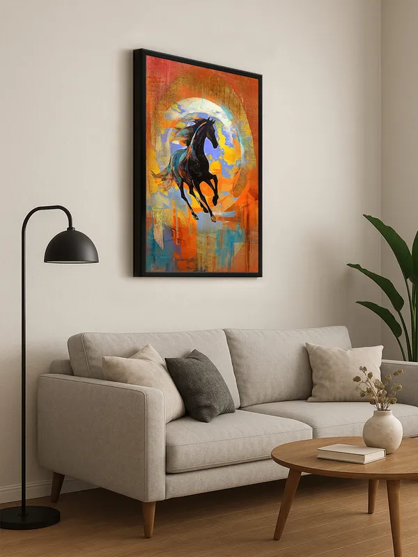 Box_Fiber_Frame_Dynamic_Black_Horse_Canvas-Wrapped_Painting_–_Vibrant_Equestrian_Art_For_Office,_Home