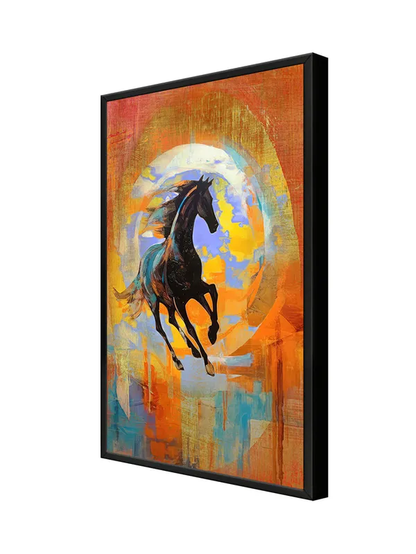 Box_Fiber_Frame_Dynamic_Black_Horse_Canvas-Wrapped_Painting_–_Vibrant_Equestrian_Art_For_Office,_Home