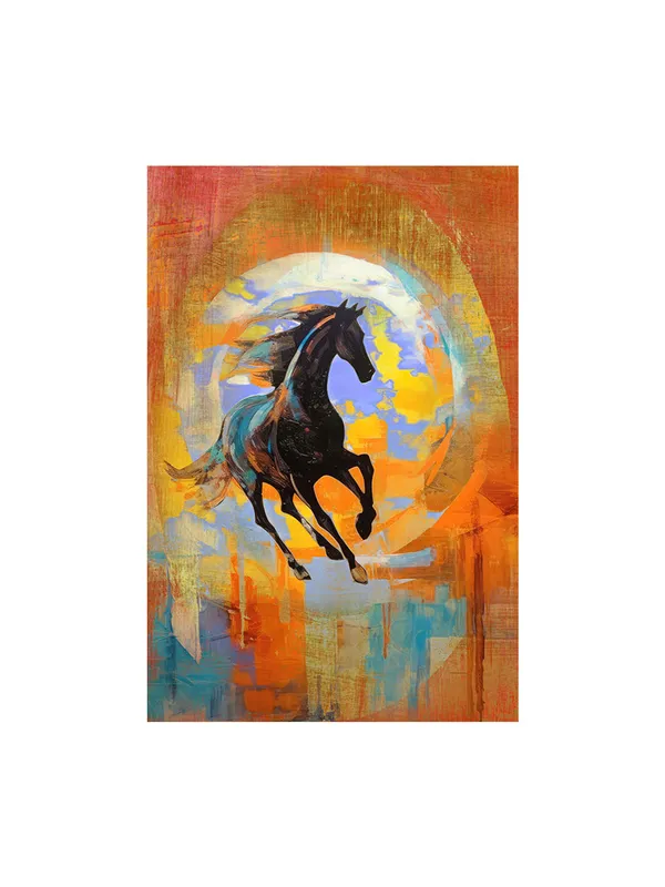Dynamic_Black_Horse_Canvas-Wrapped_Painting_–_Vibrant_Equestrian_Art_For_Office,_Home