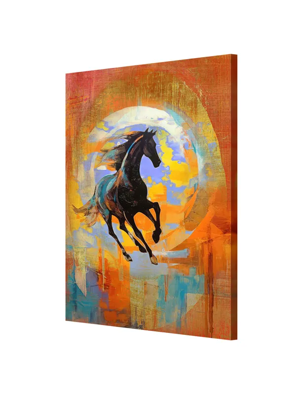 Dynamic_Black_Horse_Canvas-Wrapped_Painting_–_Vibrant_Equestrian_Art_For_Office,_Home