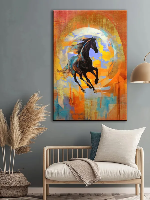 Dynamic_Black_Horse_Canvas-Wrapped_Painting_–_Vibrant_Equestrian_Art_For_Office,_Home