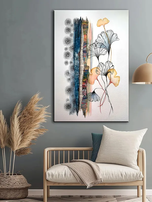 Abstract_Floral_&_Ginkgo_Leaf_Canvas-Wrapped_Art_–_Nature'S_Aesthetic_Wall_Decor