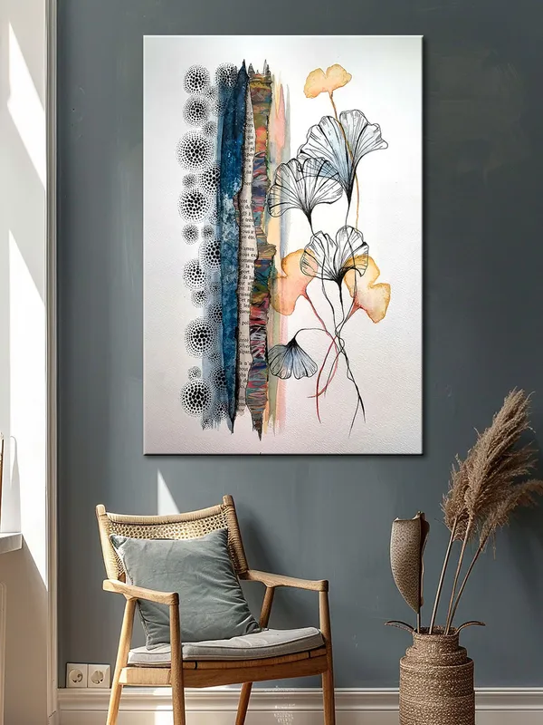 Abstract_Floral_&_Ginkgo_Leaf_Canvas-Wrapped_Art_–_Nature'S_Aesthetic_Wall_Decor