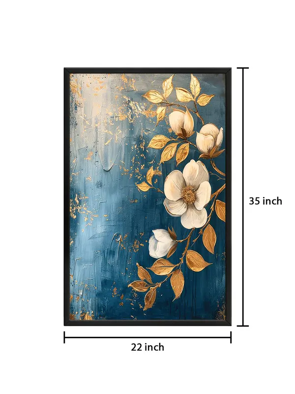 Box_Fiber_Frame_Golden_And_White_Floral_Canvas_Art_On_Blue_Background_-_Elegant_Wall_Decor_For_Modern_Interiors