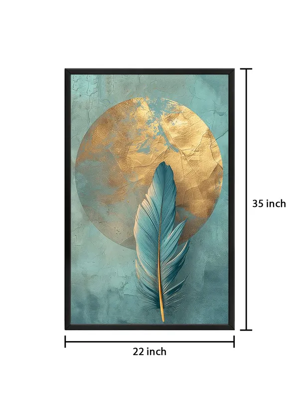 Box_Fiber_Frame_Feather_Canvas_Painting_With_Gold_And_Turquoise_Accents_-_Modern_Wall_Art_For_Elegant_Interiors