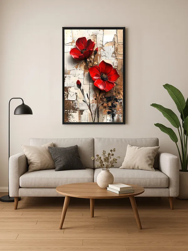Box_Fiber_Frame_Modern_Red_Flower_Canvas-Wrapped_Painting_-_Textured_Floral_Art_For_Home_Decor