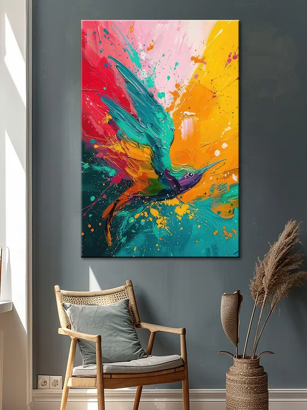 Dynamic_Hummingbird_In_Flight_Canvas-Wrapped_Painting_-_Abstract_Bird_Art_For_Living_Spaces