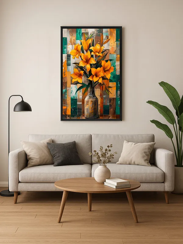 Box_Fiber_Frame_Bright_Lilies_Vase_Canvas-Wrapped_Painting_-_Lush_Floral_Art_For_Interiors