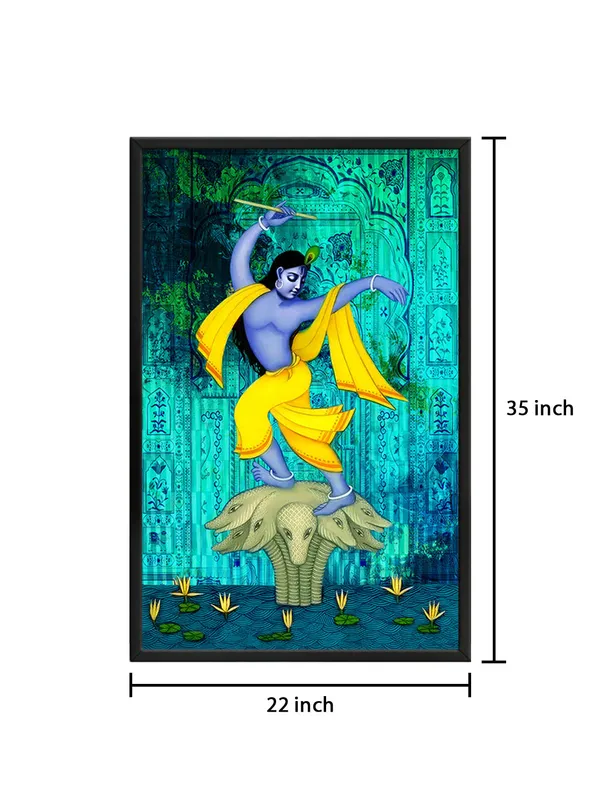 Box_Fiber_Frame_Krishna_On_Multi-Headed_Snake_Canvas-Wrapped_Painting_-_Intricate_Religious_Art_For_Devotional_Spaces