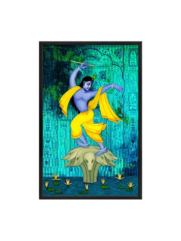 Box_Fiber_Frame_Krishna_On_Multi-Headed_Snake_Canvas-Wrapped_Painting_-_Intricate_Religious_Art_For_Devotional_Spaces