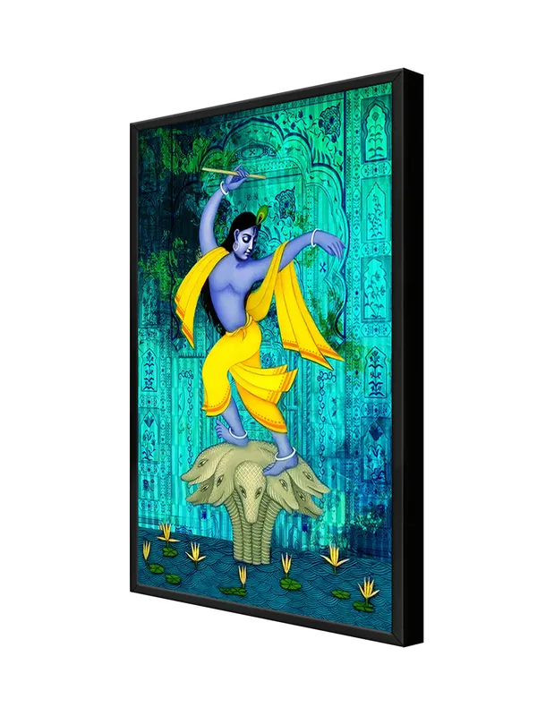 Box_Fiber_Frame_Krishna_On_Multi-Headed_Snake_Canvas-Wrapped_Painting_-_Intricate_Religious_Art_For_Devotional_Spaces