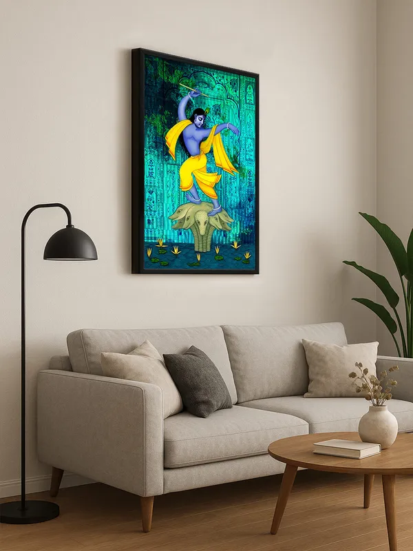 Box_Fiber_Frame_Krishna_On_Multi-Headed_Snake_Canvas-Wrapped_Painting_-_Intricate_Religious_Art_For_Devotional_Spaces