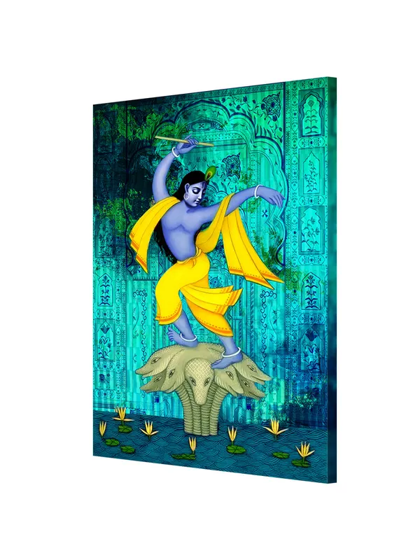 Krishna_On_Multi-Headed_Snake_Canvas-Wrapped_Painting_-_Intricate_Religious_Art_For_Devotional_Spaces