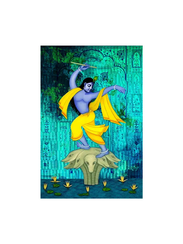 Krishna_On_Multi-Headed_Snake_Canvas-Wrapped_Painting_-_Intricate_Religious_Art_For_Devotional_Spaces