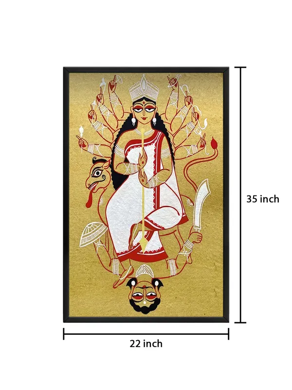 Box_Fiber_Frame_Durga_In_Battle_Canvas-Wrapped_Painting_-_Powerful_Mythological_Art_For_Spirituality
