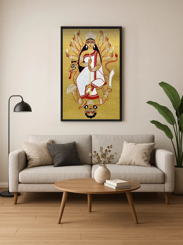 Box_Fiber_Frame_Durga_In_Battle_Canvas-Wrapped_Painting_-_Powerful_Mythological_Art_For_Spirituality
