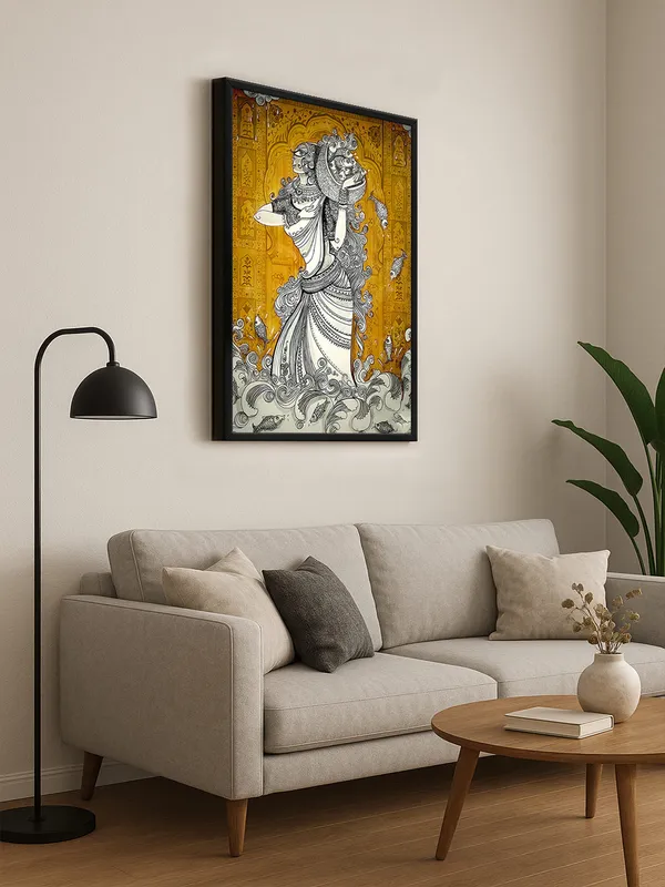 Box_Fiber_Frame_Ethnic_Art_Woman_With_Fish_Canvas-Wrapped_Painting_-_Intricate_Tribal_Wall_Art_For_Cultural_Spaces