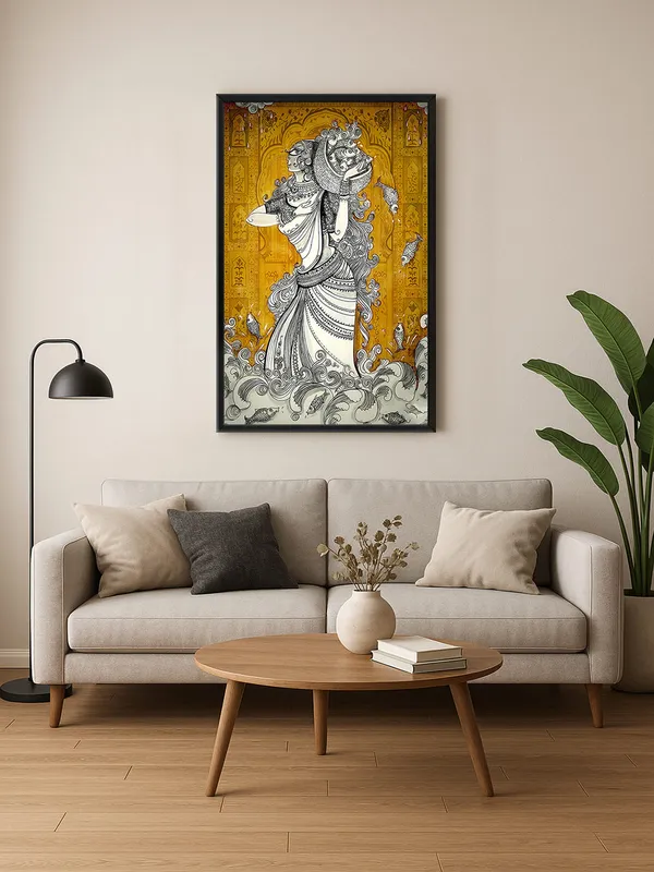 Box_Fiber_Frame_Ethnic_Art_Woman_With_Fish_Canvas-Wrapped_Painting_-_Intricate_Tribal_Wall_Art_For_Cultural_Spaces
