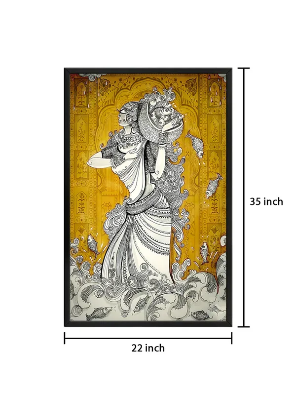 Box_Fiber_Frame_Ethnic_Art_Woman_With_Fish_Canvas-Wrapped_Painting_-_Intricate_Tribal_Wall_Art_For_Cultural_Spaces