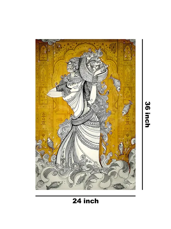Ethnic_Art_Woman_With_Fish_Canvas-Wrapped_Painting_-_Intricate_Tribal_Wall_Art_For_Cultural_Spaces
