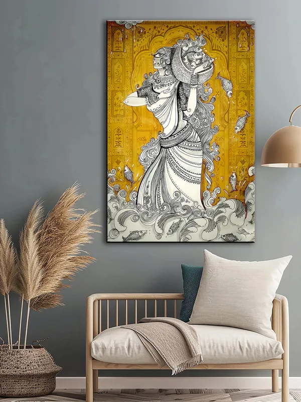 Ethnic_Art_Woman_With_Fish_Canvas-Wrapped_Painting_-_Intricate_Tribal_Wall_Art_For_Cultural_Spaces