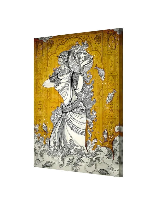 Ethnic_Art_Woman_With_Fish_Canvas-Wrapped_Painting_-_Intricate_Tribal_Wall_Art_For_Cultural_Spaces