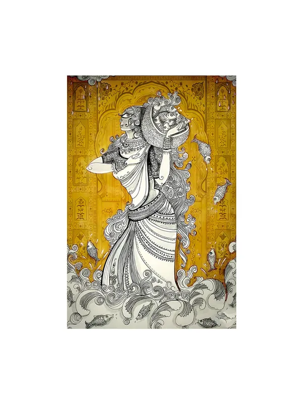 Ethnic_Art_Woman_With_Fish_Canvas-Wrapped_Painting_-_Intricate_Tribal_Wall_Art_For_Cultural_Spaces