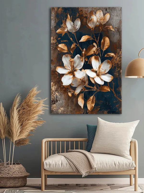 Golden_And_White_Floral_Canvas_Art_On_Textured_Background_-_Luxurious_Wall_Decor_For_Contemporary_Spaces
