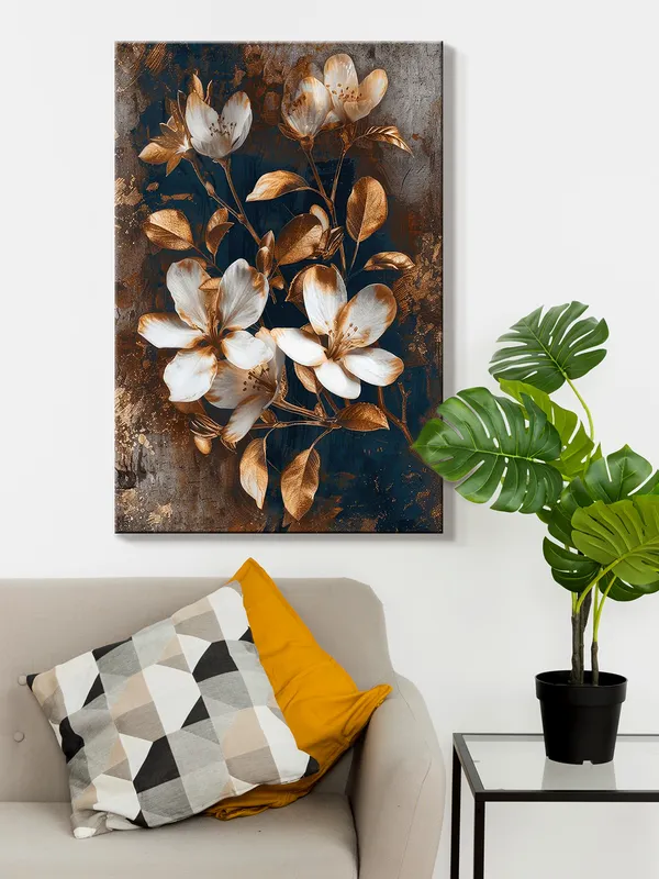 Golden_And_White_Floral_Canvas_Art_On_Textured_Background_-_Luxurious_Wall_Decor_For_Contemporary_Spaces