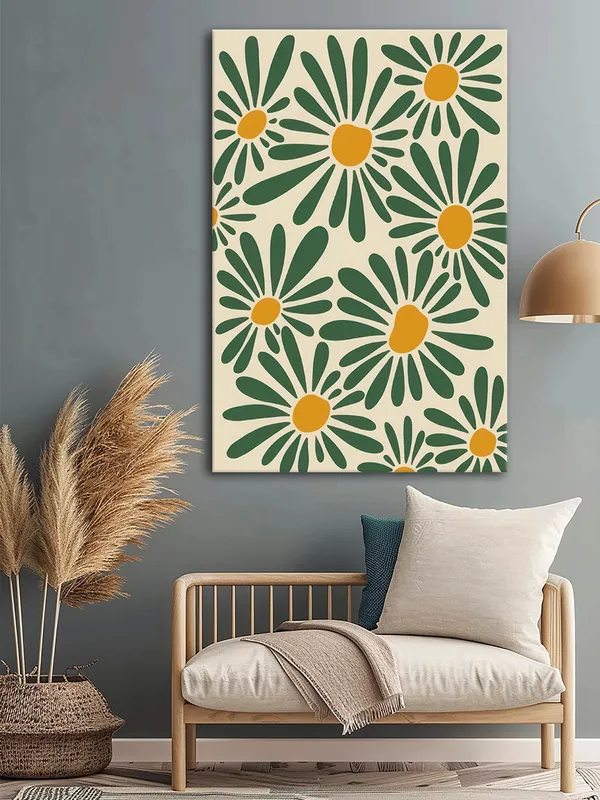 Retro_Daisy_Canvas_Art_In_Green_And_Yellow_-_Vintage-Inspired_Wall_Decor_For_Modern_Spaces