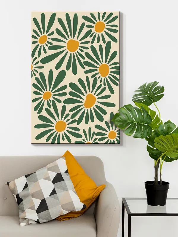 Retro_Daisy_Canvas_Art_In_Green_And_Yellow_-_Vintage-Inspired_Wall_Decor_For_Modern_Spaces