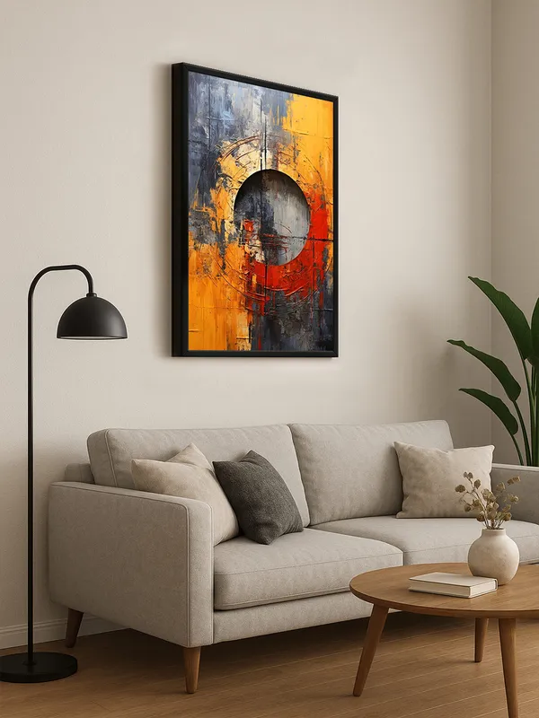 Box_Fiber_Frame_Abstract_Circular_Pattern_Canvas_Painting_In_Yellow_And_Orange_With_Textured_Background