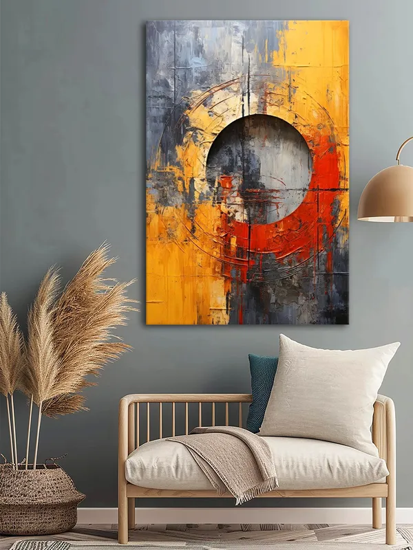 Abstract_Circular_Pattern_Canvas_Painting_In_Yellow_And_Orange_With_Textured_Background