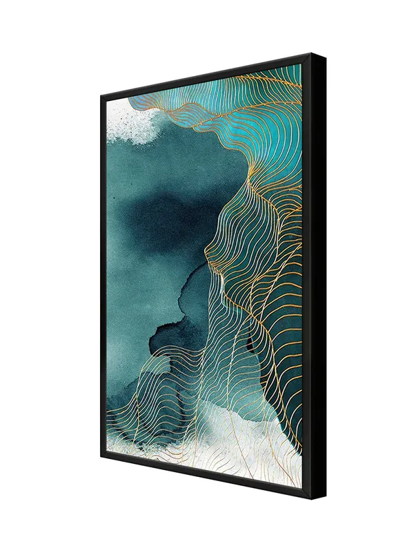 Box_Fiber_Frame_Abstract_Canvas_Painting_With_Golden_Lines_And_Teal_Shades_In_A_Flowing_Pattern