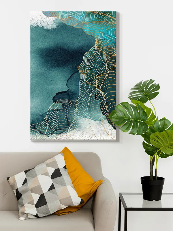 Abstract_Canvas_Painting_With_Golden_Lines_And_Teal_Shades_In_A_Flowing_Pattern