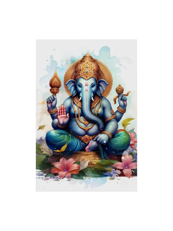 Colorful_Ganesha_Canvas_Art_With_Detailed_Depiction_And_Floral_Elements