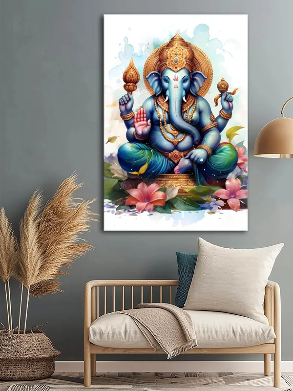 Colorful_Ganesha_Canvas_Art_With_Detailed_Depiction_And_Floral_Elements