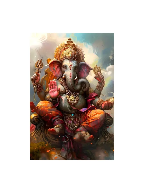 Majestic_Canvas_Art_Of_Ganesha_With_A_Traditional_Artistic_Style_And_Rich_Colors