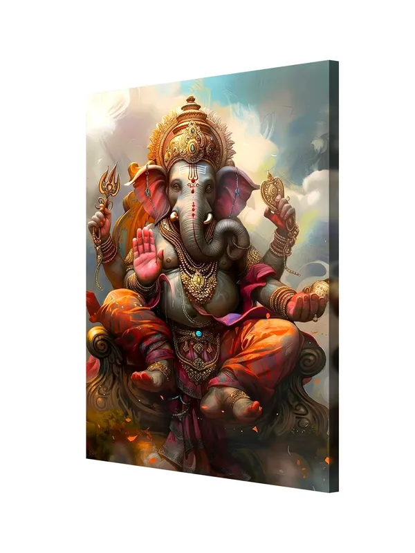 Majestic_Canvas_Art_Of_Ganesha_With_A_Traditional_Artistic_Style_And_Rich_Colors