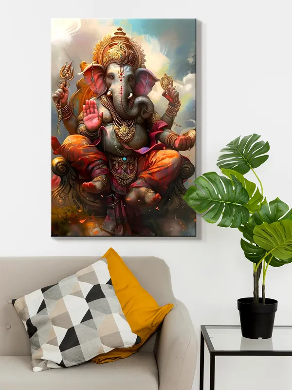 Majestic_Canvas_Art_Of_Ganesha_With_A_Traditional_Artistic_Style_And_Rich_Colors