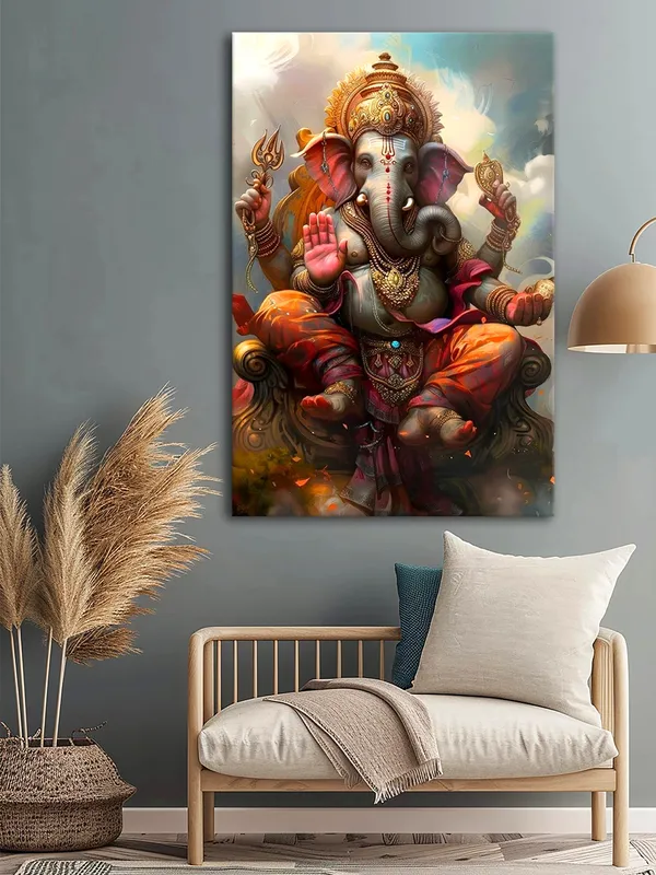 Majestic_Canvas_Art_Of_Ganesha_With_A_Traditional_Artistic_Style_And_Rich_Colors