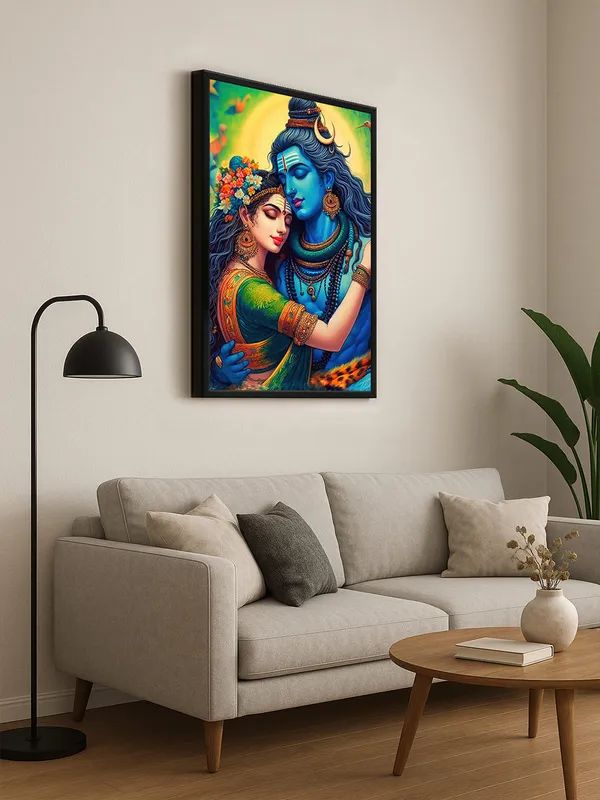 Box_Fiber_Frame_Canvas_Painting_Of_Shiva_And_Parvati_In_A_Romantic_Pose_With_Vibrant_Colors