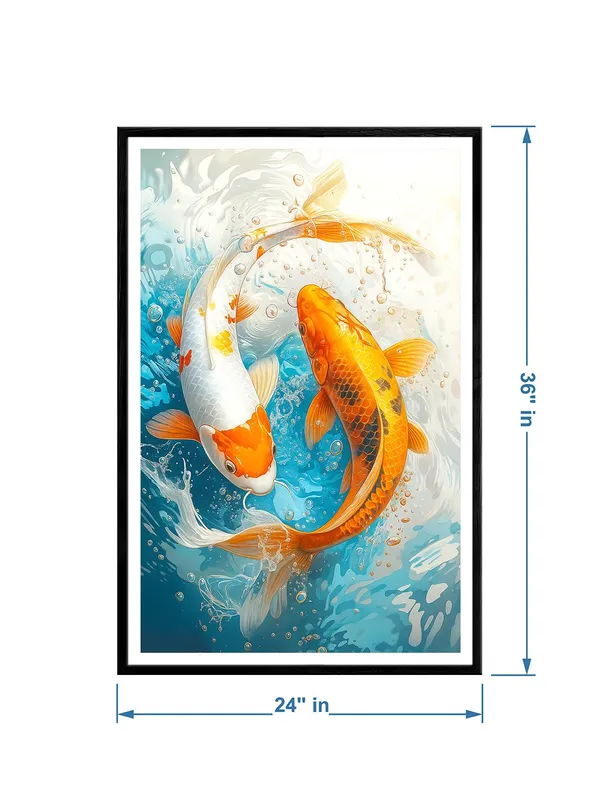 Koi_Fish_Splash_Art_Canvas_-_24x36_Box_Fiber_Frame_|_White_&_Orange_Duo_in_Motion_|_Water_Energy_Painting_|_Zen_Yin_Yang_Decor_BLF24360924